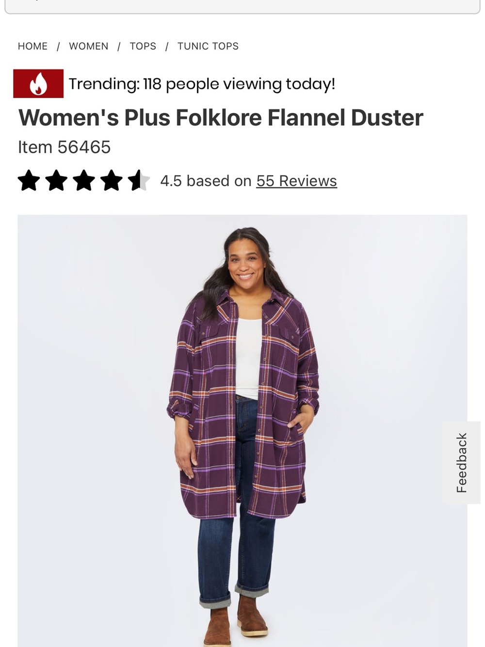 Duluth Trading Women’s Red & Black Plaid Flannel Duster/Dress, Size Small, EUC
